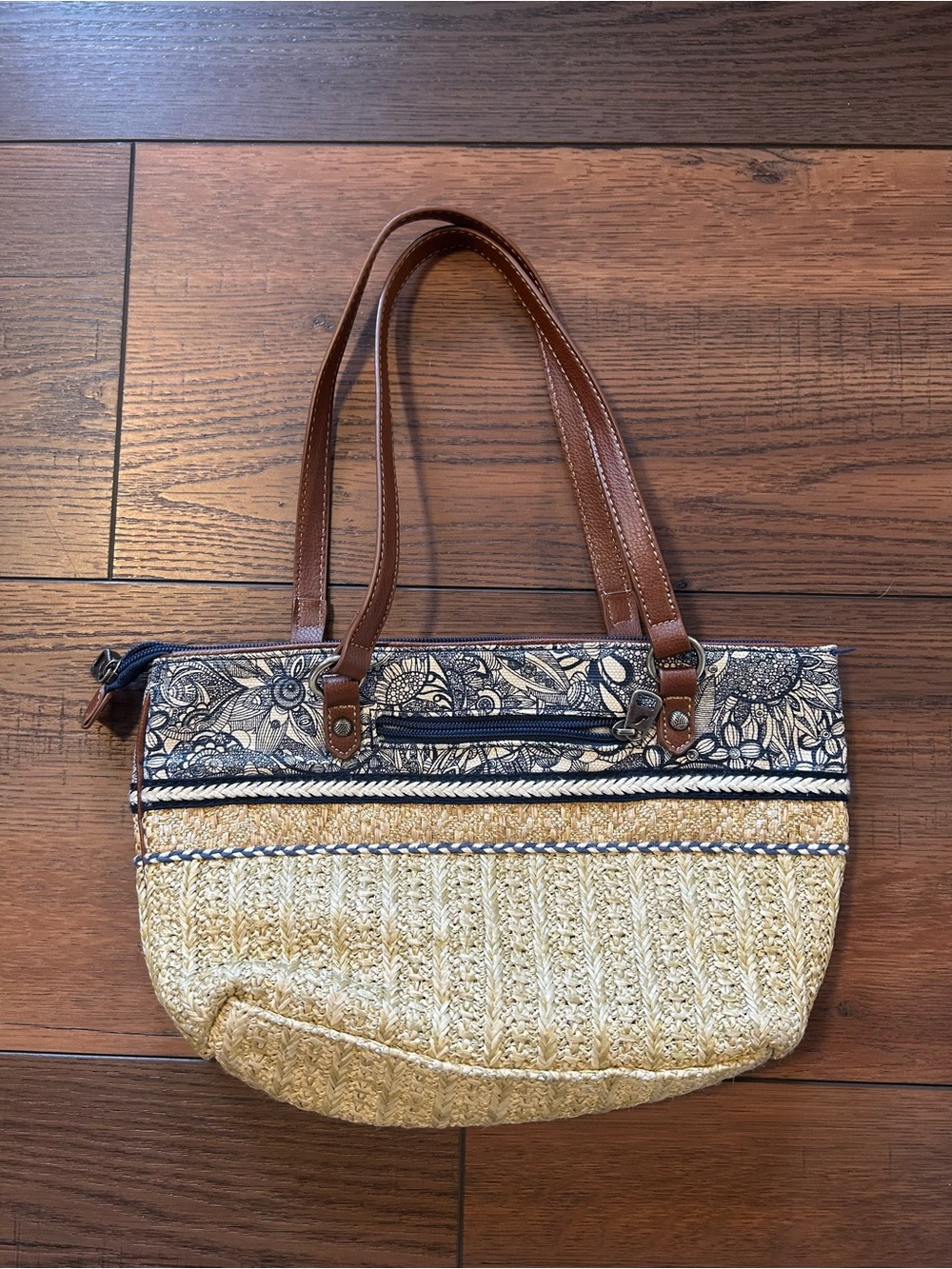Sakroots Ellis Small Satchel Purse, Woven Straw Tote, Boho Summer Shoulder Purse - Picture 4 of 9